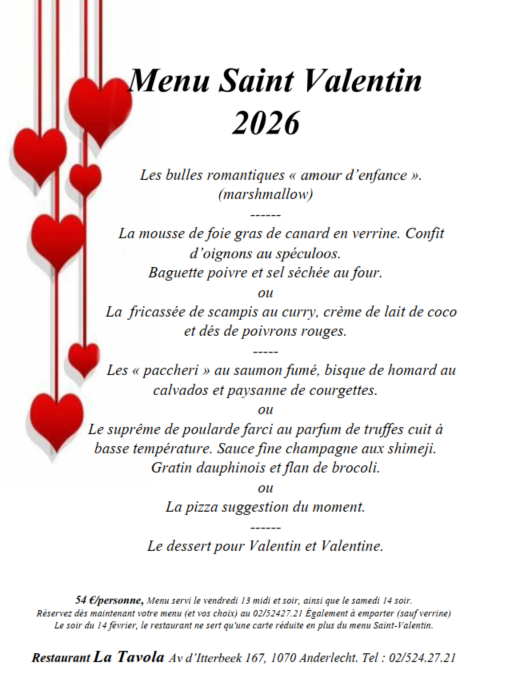 La Tavola - Menu st valentin